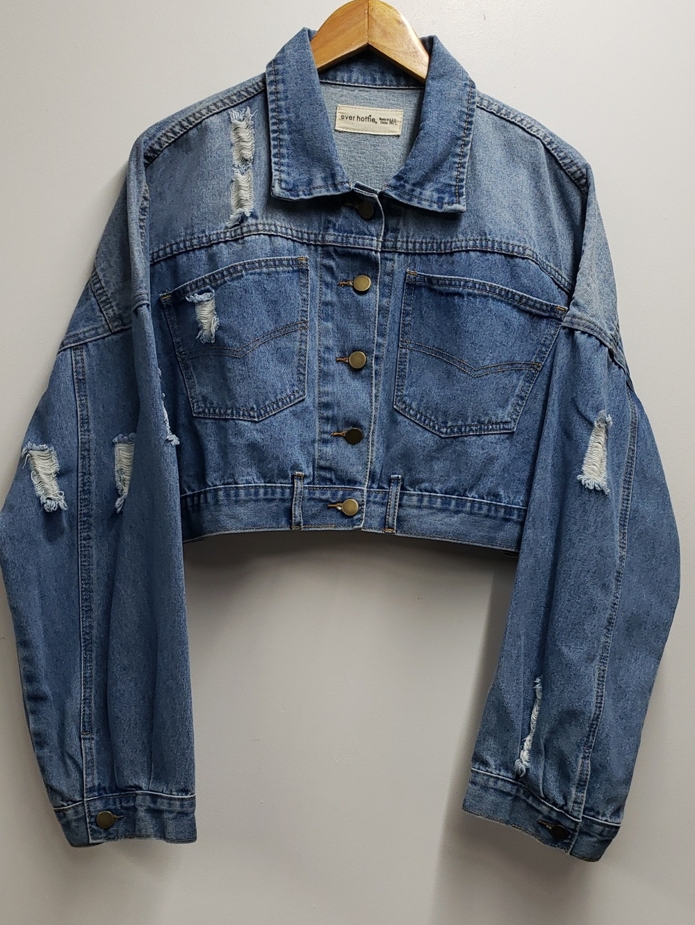 Ever Hottie Cropped Distressed Denim Jacket Women's Size M/L